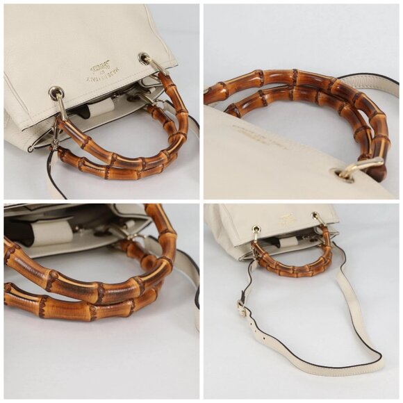 GUCCI Bamboo Hand Bag Leather 2way White Gold 336032 Auth 135213V - Picture 16 of 16